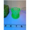 Image 2 : Depression glass fruit nappe, green candy dish & small uranium glass