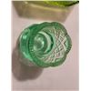 Image 9 : Depression glass fruit nappe, green candy dish & small uranium glass
