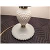 Image 3 : White hobnail milk glass lamp with hurricane shade inside.