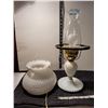 Image 5 : White hobnail milk glass lamp with hurricane shade inside.