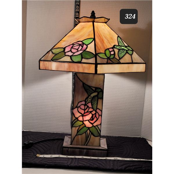 Mid Century stained glass lamp. Lights top & bottom.