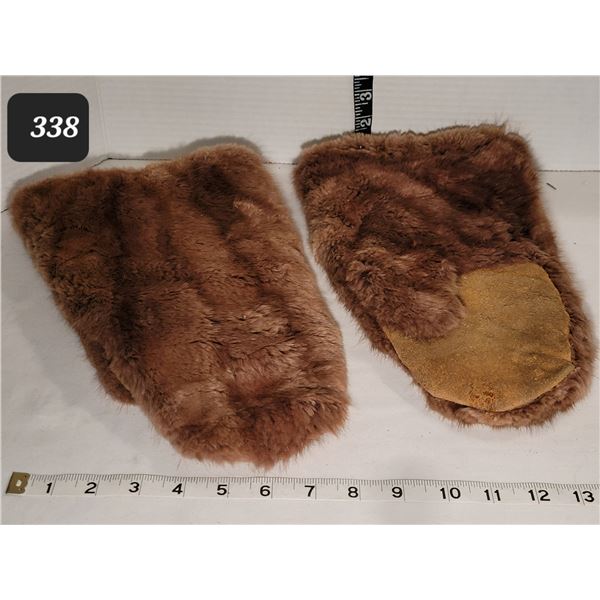 Early century beaver & leather mitts.