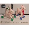 Image 1 : Vintage 1950's Deer & rabbit on wheels. Rosbro easter toys.