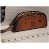 Image 4 : Leather, hand tooled case for glasses & soft leather beaded toddler moccasins.