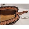 Image 5 : Leather, hand tooled case for glasses & soft leather beaded toddler moccasins.