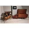Image 1 : Wood truck storage box & musical metal old time front crank car.
