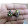 Image 3 : 2 pair of vintage aurora borealis rhinestone clip on leaf earrings
