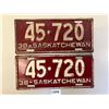 Image 1 : matching pair of 1938 SK license plates