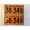 Image 1 : matching pair of 1939 SK license plates