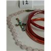 Image 5 : Pink stone necklace (gold), 3 stone bracelets, old crystal cross