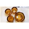 Image 2 : AMBER, DIAMOND CUT, GOLD RIMMED, BOWL AND THREE TUMBLERS