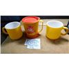 Image 1 : VINTAGE YELLOW-ORANGE PEEL MILK GLASS COFFEE MUGS, AND UNUSED  MACS TRAVEL MUG