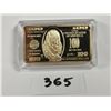 Image 1 : $100 USA , 1oz gold plated copper bar