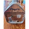 Image 3 : Excellent 1 lb. Maple Sugar - Log Cabin Shaped tin Dated 1984 Super Graphics 4"Tall 3 3/4 " wide 3" 