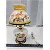 Image 1 : Lovely glass floral lamp, w/ matching glass shade - 14.5"H
