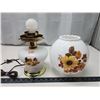 Image 4 : Lovely glass floral lamp, w/ matching glass globe - 16"H