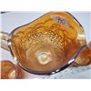 Image 5 : Marigold carnival glass water pitcher and 4 glasses - Grape pattern