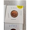 Image 3 : Lot of four Canadian pennies 1¢ 2000, 2001, 2002, 2003