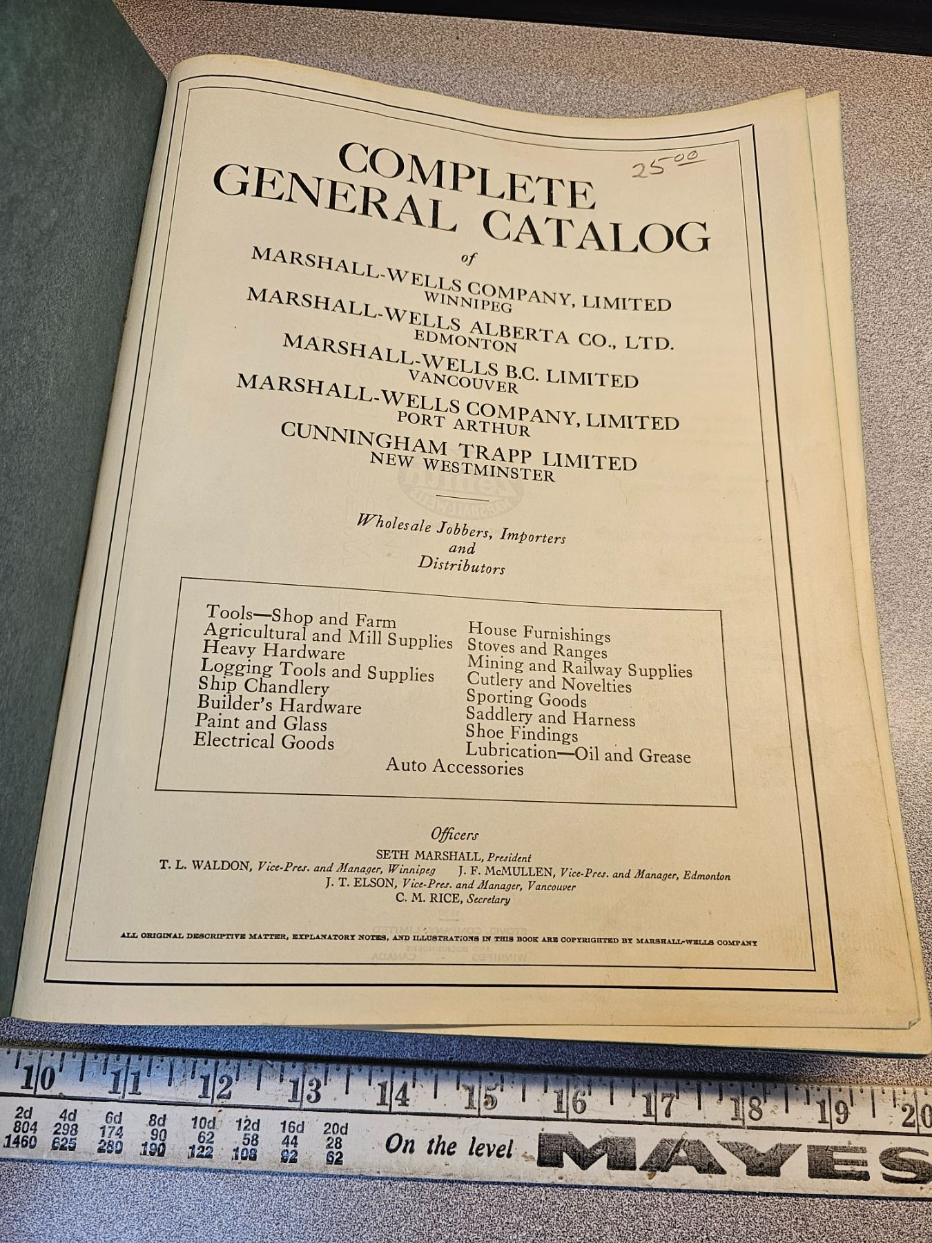 1930 Marshall Wells company catalog Schmalz Auctions