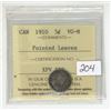 Image 1 : 1910 ICCS graded, Canadian silver 5 cent silver coin - VG8