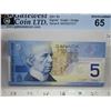Image 2 : 2001 GWC graded, Canadian 5 dollar bill - Knight/Dodge - ANV 0231911 - UNC65