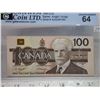 Image 2 : 1988 GWC graded, Canadian 100 dollar bill - Knight/Dodge - BJS 2081964 - UNC 64