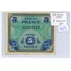 Image 1 : France. Allied Military Currency. 1944 5 Francs. Colourful French flag on back. VF.
