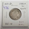 Image 1 : Newfoundland. 1882H 20 Cents. Key Date. Mintage of 100,000. VG-10.