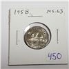 1958 5 Cents. MS-63. Lustrous.