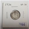 1936 Silver 10 Cents. Last issue of King George V. VF-20.