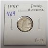 Image 1 : 1938 Diving Bluenose Silver 10 Cents. Rotated Die. F-12.