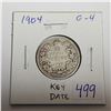 Image 1 : 1904 Silver 25 Cents. Key Date. Mintage of 400,000. G-4.
