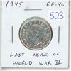 Image 1 : 1945 Silver 25 Cents. Last year of World War II. EF-40.