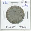 Image 1 : 1911 Silver 50 Cents. First issue of King George V. Key Date. Mintage of 209,972. G-6.