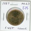 Image 1 : 1987 Loonie Dollar. The first year of the Loonie. MS-63 from an original roll.