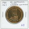 Image 1 : 1966 BC Centennial/1967 Canadian Centennial brass medal. BU.
