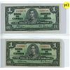 Image 1 : Lot of two 1937 Bank of Canada one dollar bills $1.00 Coyne-Towers, Gordon-Towers