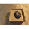 Image 1 : Vintage blue cameo brooch iridescent rhinestone wedding bride costume jewelry