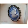 Image 2 : Vintage blue cameo brooch iridescent rhinestone wedding bride costume jewelry