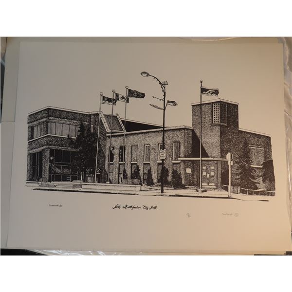 North battleford's city hall drawing (18"x24") and the chapel gallery drawing 22"x16.5"