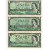 Image 1 : 3 - 1954 Canadian 1 dollar bills - Beattie/Rasminsky - diff serial #'s