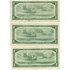 Image 2 : 3 - 1954 Canadian 1 dollar bills - Beattie/Rasminsky - diff serial #'s