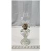 Image 1 : Glass coal oil lamp, bird accents on side - w/ chimney