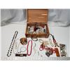 Image 1 : Wooden jewelry box, w/ various costume jewelry