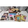 Image 1 : Box of assorted sewing items - Crotchet cotton, string, patterns, etc.