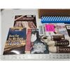 Image 2 : Box of assorted sewing items - Crotchet cotton, string, patterns, etc.