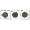 Image 1 : 3 Canadian 2 dollar toonies - 2008-09 - 1 is Quebec