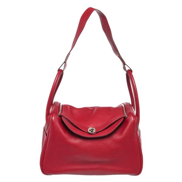 Hermes Red Taurillon Clemence Leather Lindy 34 Shoulder Bag