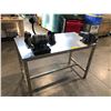 Image 1 : STAINLESS STEEL WORK TABLE 46" X 24" X 32", 6" BENCH GRINDER AND WORKBENCH VISE