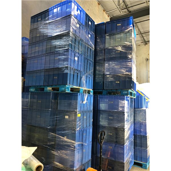 BLUE PLASTIC STORAGE BINS APPROXIMATELY 100